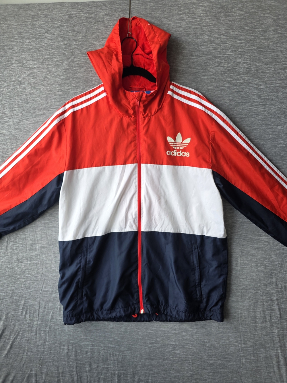 Adidas Originals Trefoil Windbreaker Jacket Red White Navy Hooded Size L